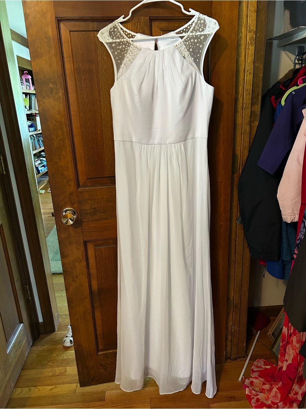 Ever Pretty White Maxi Dress with Beaded Sheer Yoke